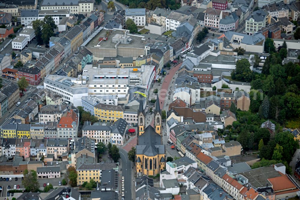 Aerial photograph Hof - City view of the inner city area with the church St. Marien in Hof in the state Bavaria, Germany