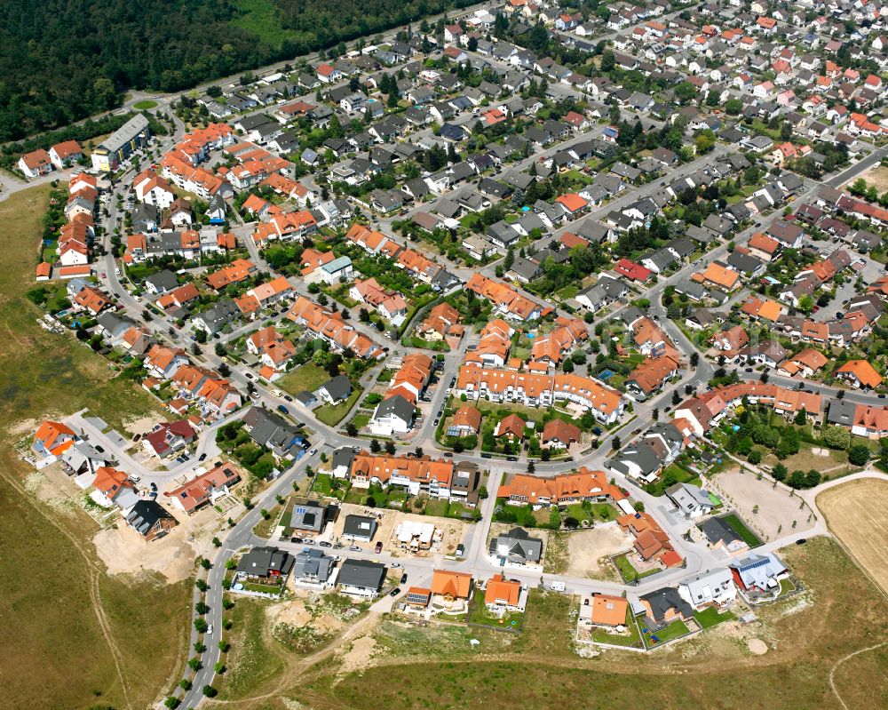 Kirrlach from above - City view on down town in Kirrlach in the state Baden-Wuerttemberg, Germany