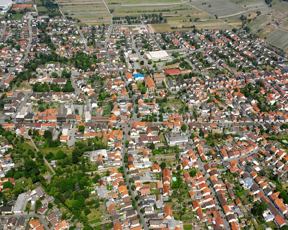 Kirrlach from above - City view on down town in Kirrlach in the state Baden-Wuerttemberg, Germany