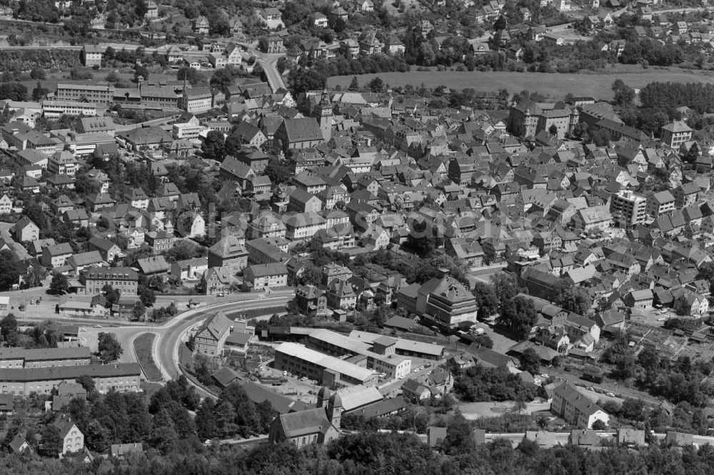 Künzelsau from the bird's eye view: City view on down town in Kuenzelsau in the state Baden-Wuerttemberg, Germany