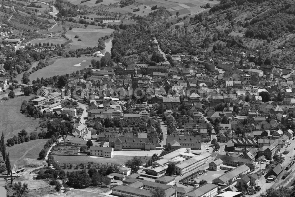 Künzelsau from above - City view on down town in Kuenzelsau in the state Baden-Wuerttemberg, Germany