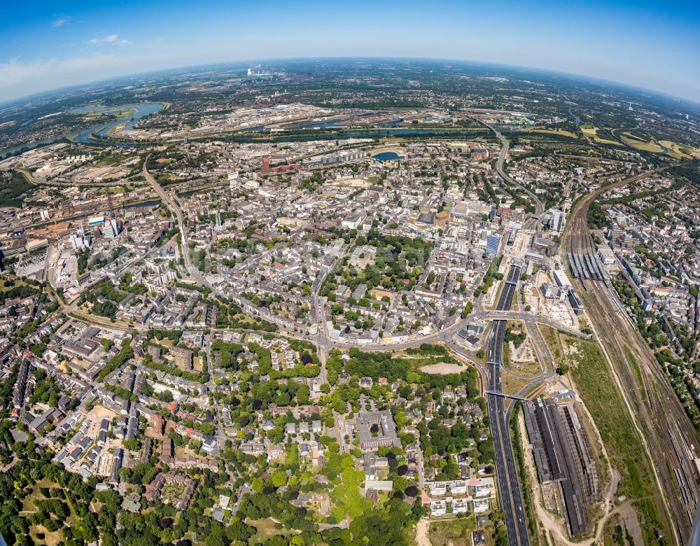 Duisburg from the bird's eye view: City view on down town on Kremerstrasse and A59 in the district Dellviertel in Duisburg in the state North Rhine-Westphalia, Germany