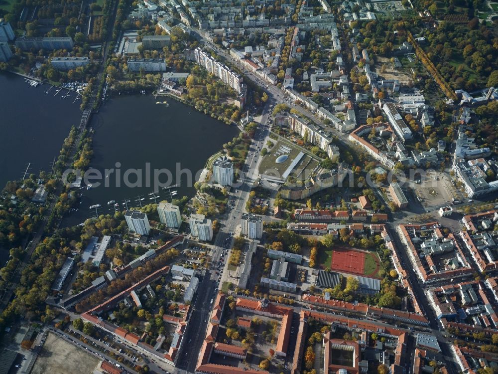 Aerial image Potsdam - City view of the inner-city area at the crossroad between Dortustrasse and Breite Strasse in Potsdam in the state Brandenburg