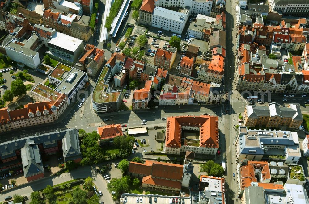 Erfurt from above - City view on down town at the crossroads Juri-Gagarin-Ring and Bahnhofstrasse in the district Altstadt in Erfurt in the state Thuringia, Germany