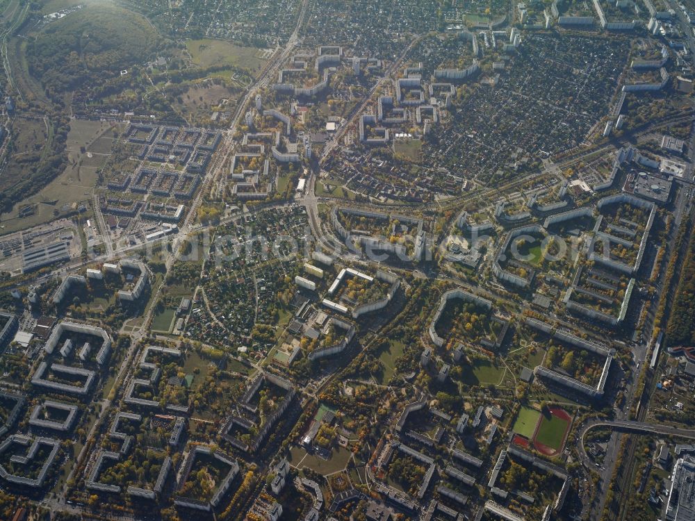 Aerial image Berlin - City view of the inner-city area of the Crossroads Landsberger Allee und Maerkische Allee in Berlin in Germany