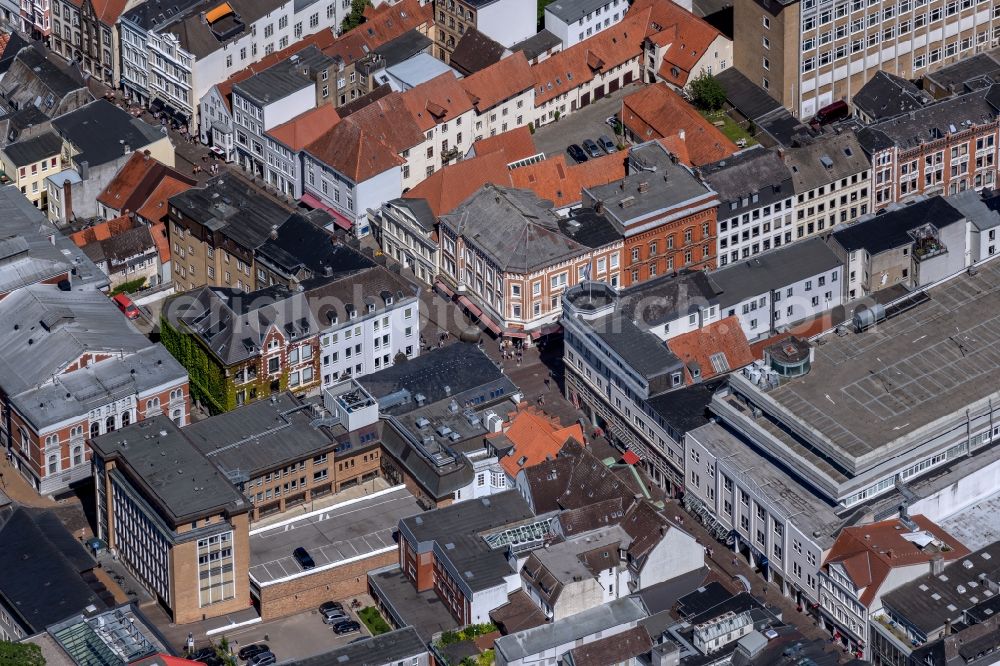 Aerial image Flensburg - City view on down town at the crossroads Rathausstrasse - Holm in the district Altstadt in Flensburg in the state Schleswig-Holstein, Germany