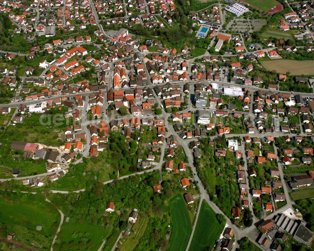 Aerial image Kuchen - City view on down town in Kuchen in the state Baden-Wuerttemberg, Germany