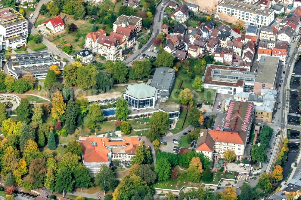 Aerial image Bad Wildbad - City view on down town and Kurgelaende in Bad Wildbad in the state Baden-Wurttemberg, Germany