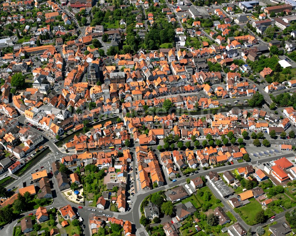 Lauterbach (Hessen) from above - City view on down town in Lauterbach (Hessen) in the state Hesse, Germany