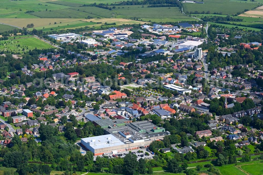 Leck from above - City view on down town in Leck in the state Schleswig-Holstein, Germany