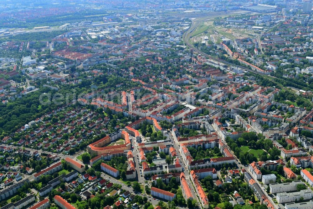 Leipzig from above - City view on down town along the Adolph-Menzel-Strasse - Coppistrasse in Leipzig in the state Saxony, Germany