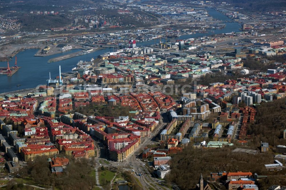 Gothenburg from above - City view on down town on Linnegatan - Norra Allegatan in Gothenburg in Vaestra Goetalands laen, Sweden