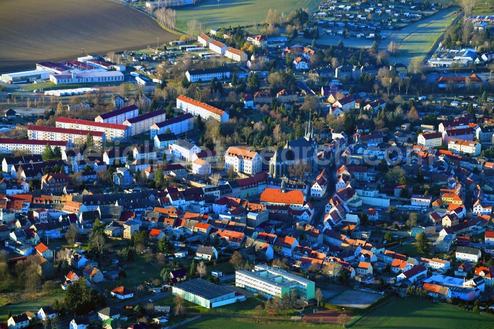 Aerial photograph Lommatzsch - City view on down town in Lommatzsch in the state Saxony, Germany