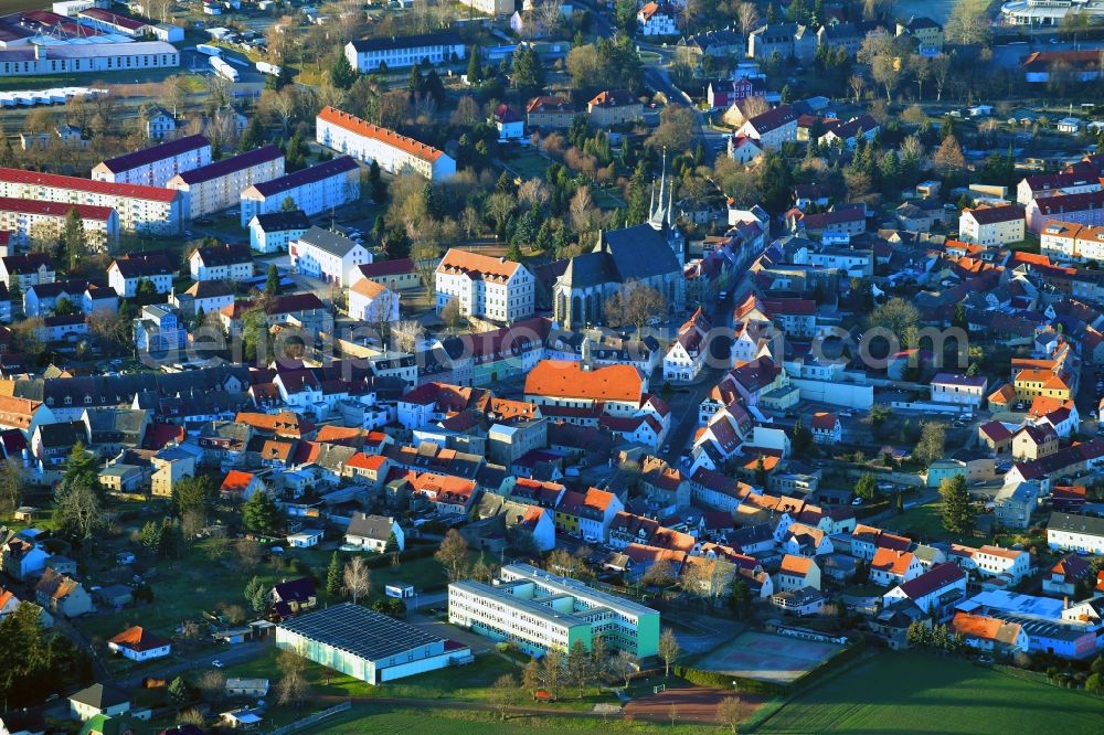 Aerial photograph Lommatzsch - City view on down town in Lommatzsch in the state Saxony, Germany