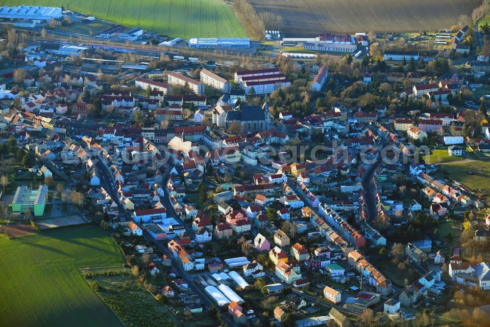 Lommatzsch from above - City view on down town in Lommatzsch in the state Saxony, Germany