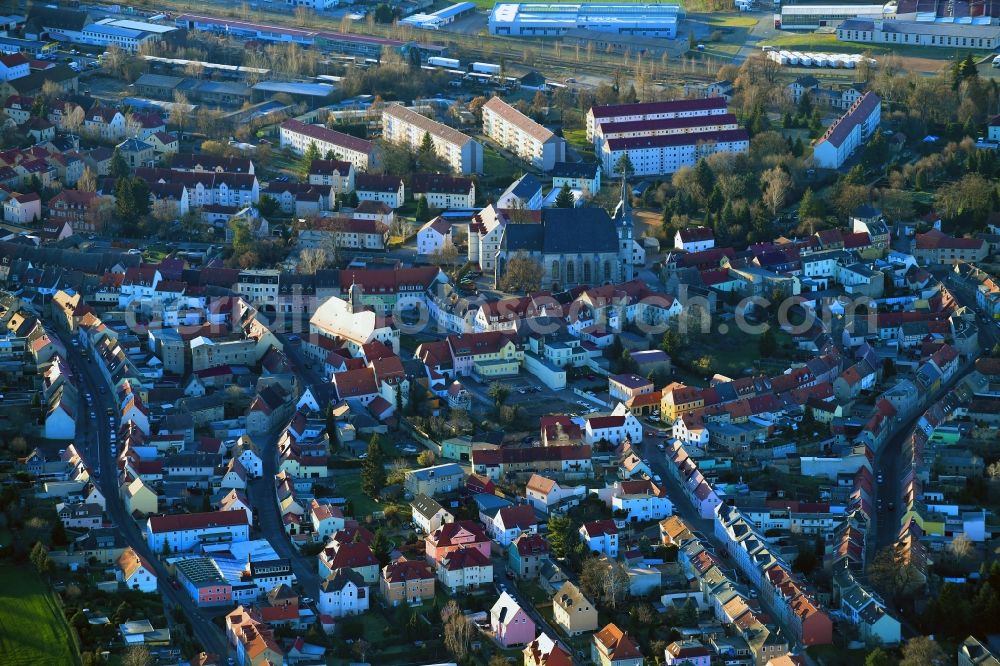 Lommatzsch from the bird's eye view: City view on down town in Lommatzsch in the state Saxony, Germany