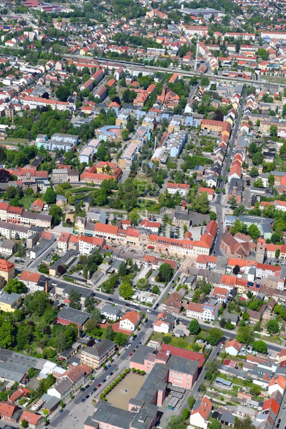 Luckenwalde from the bird's eye view: City view on down town in Luckenwalde in the state Brandenburg, Germany