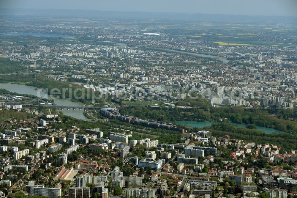 Aerial image Lyon - City view of the city area of in Lyon in Auvergne Rhone-Alpes, France