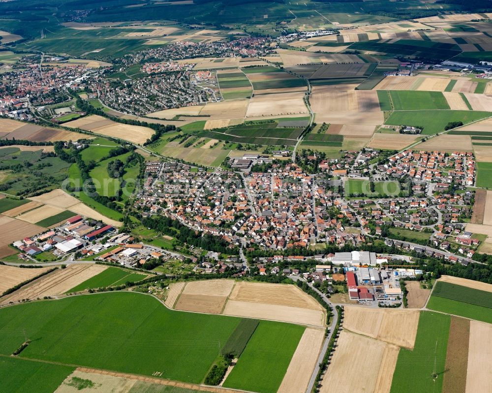 Meimsheim from the bird's eye view: City view on down town in Meimsheim in the state Baden-Wuerttemberg, Germany