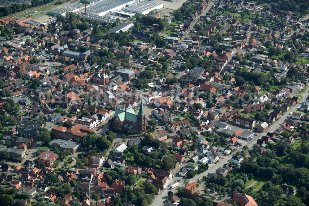 Meldorf from above - City view of the inner-city area at the St.-Johannis-Kirche in Meldorf in the state Schleswig-Holstein