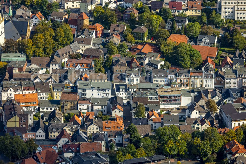 Menden (Sauerland) from the bird's eye view: City view on down town in Menden (Sauerland) in the state North Rhine-Westphalia, Germany