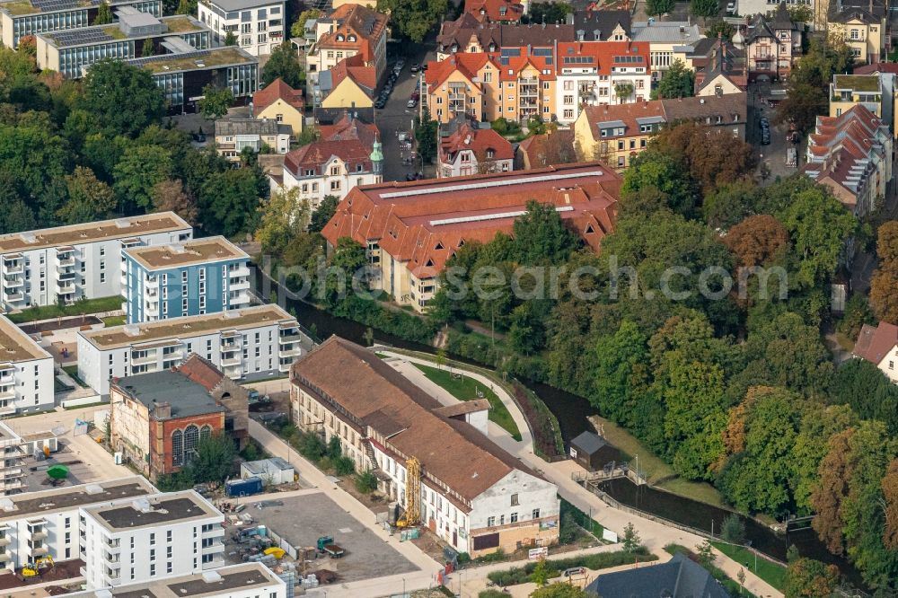 Offenburg from above - City view on down town on Muehlbach , Kittelgasse in Offenburg in the state Baden-Wurttemberg, Germany