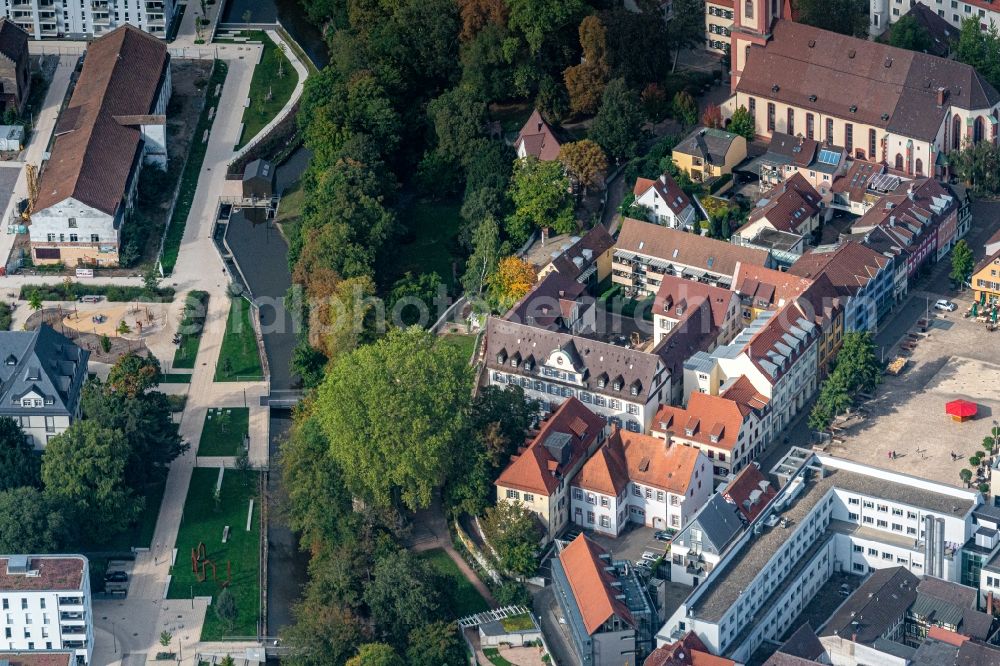 Offenburg from the bird's eye view: City view on down town on Muehlbach , Kittelgasse in Offenburg in the state Baden-Wurttemberg, Germany