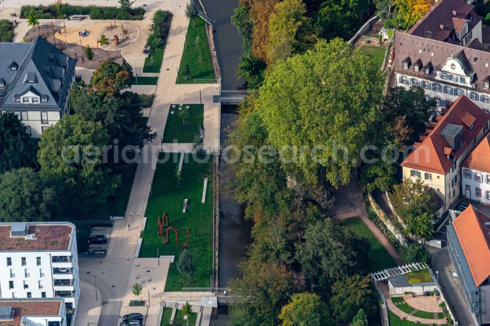 Aerial image Offenburg - City view on down town on Muehlbach , Kittelgasse in Offenburg in the state Baden-Wurttemberg, Germany