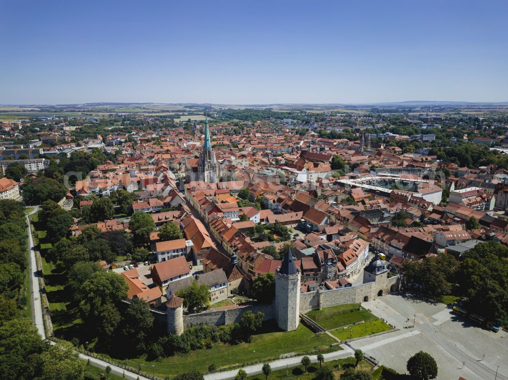 Mühlhausen from above - City view on down town in Muehlhausen in the state Thuringia, Germany