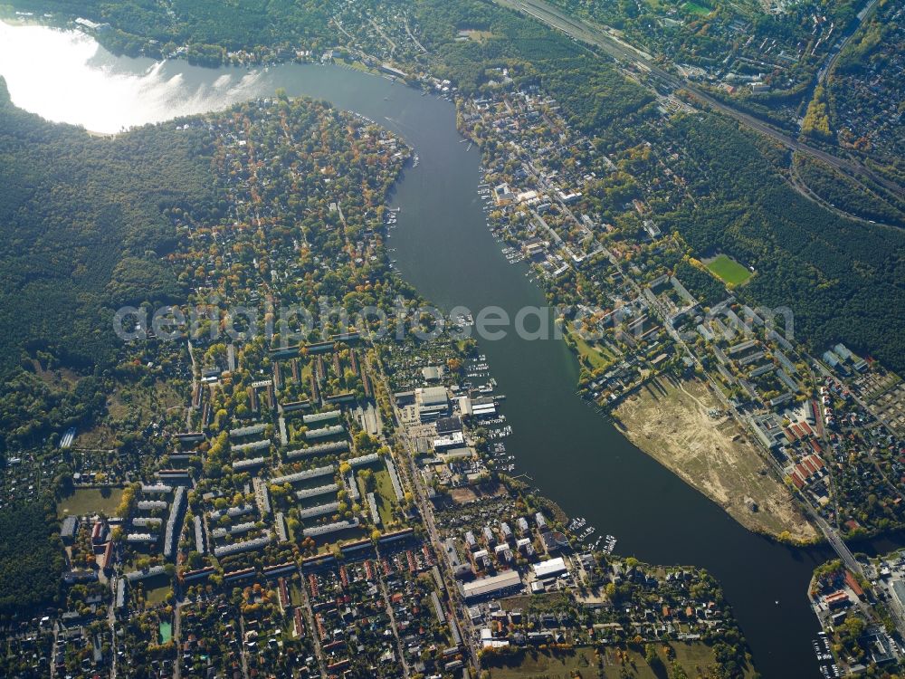 Berlin from above - City view of the inner-city area at the mouth of the Teltowkanal to the Dahme in Berlin in Germany