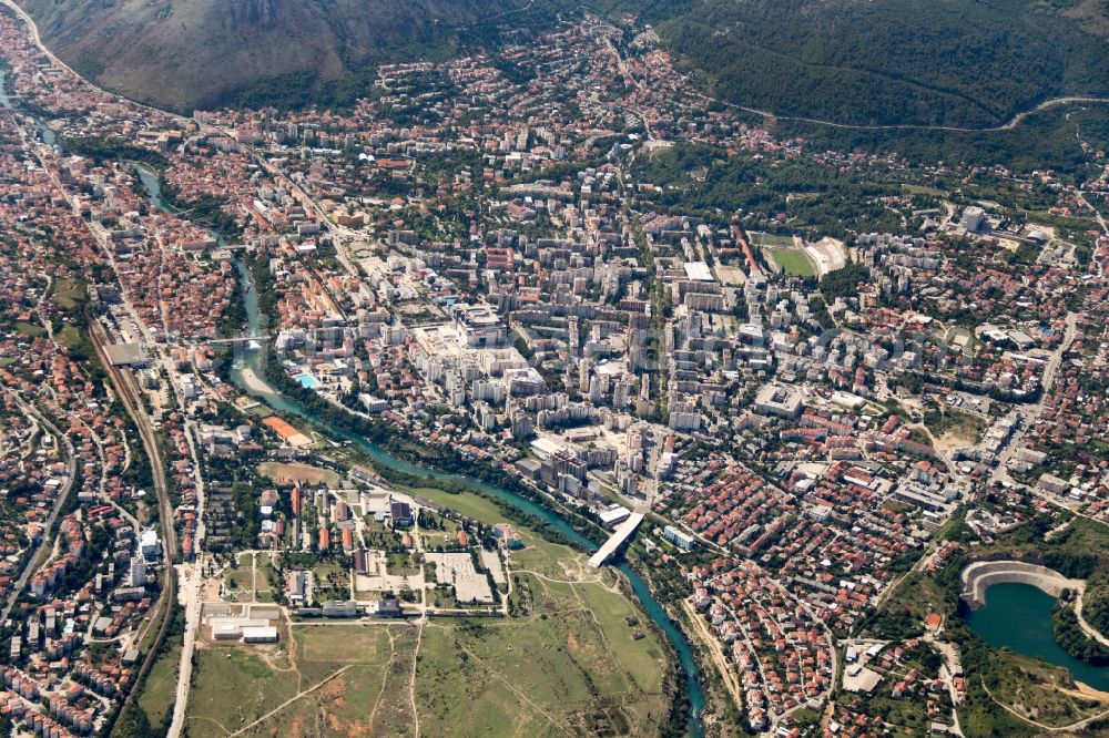 Aerial image Mostar - City view of the inner-city area of in Mostar in Bosnien und Herzegowina