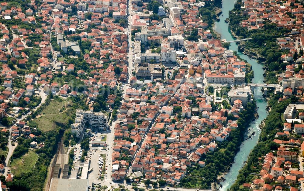 Mostar from the bird's eye view: City view of the inner-city area of in Mostar in Bosnien und Herzegowina