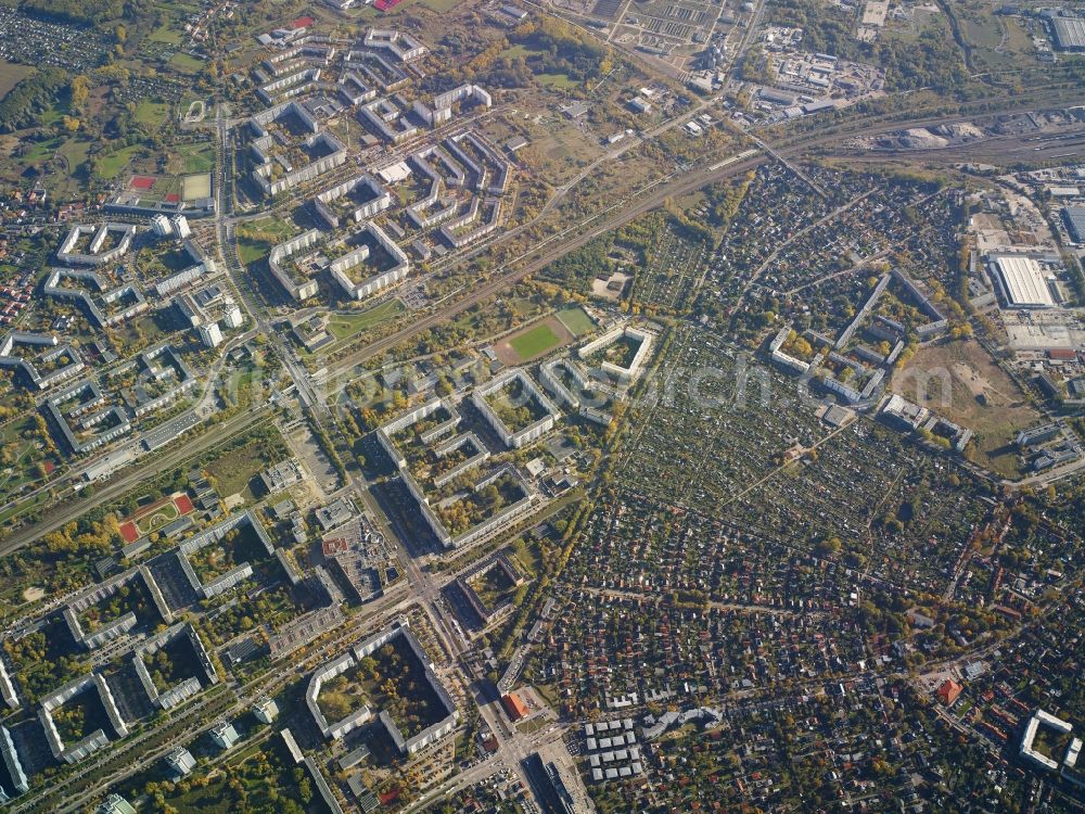 Berlin from the bird's eye view: City view of the inner-city area at the housing Aera at the trainstation Berlin-Hohenschoenhausen in Berlin in Germany