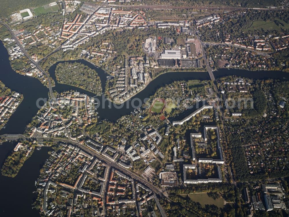 Berlin from above - City view of the inner-city area at the Neuenhagener Muehlenfliess at the Mueggelspree in Berlin in Germany