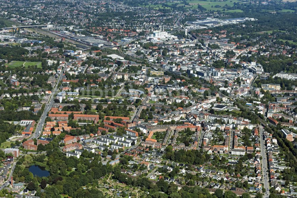 Neumünster from the bird's eye view: City view on down town in Neumuenster in the state Schleswig-Holstein, Germany