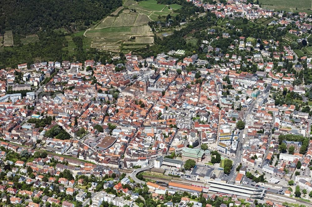 Neustadt an der Weinstraße from above - City view on down town in Neustadt an der Weinstrasse in the state Rhineland-Palatinate, Germany