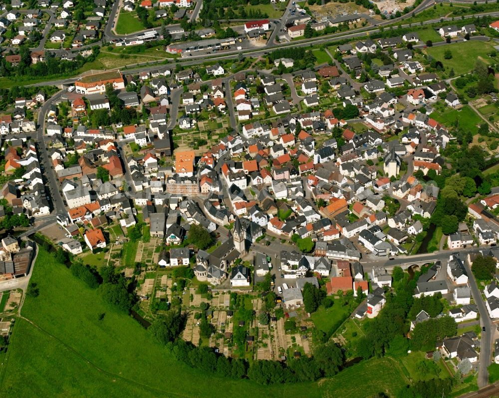 Niederselters from above - City view on down town in Niederselters in the state Hesse, Germany