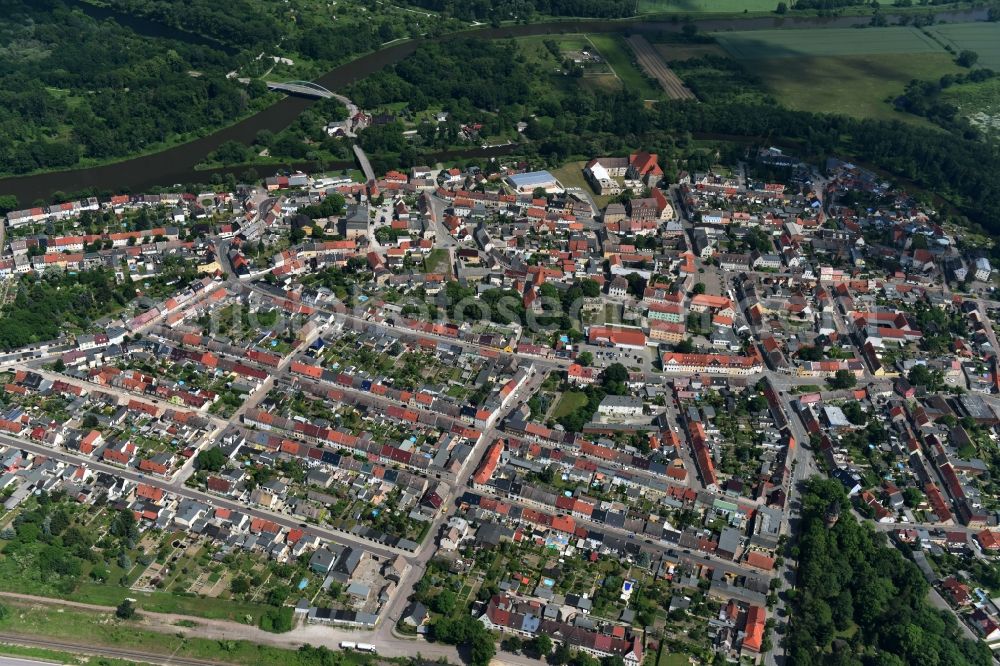 Nienburg (Saale) from above - City view of the city area of in Nienburg (Saale) in the state Saxony-Anhalt