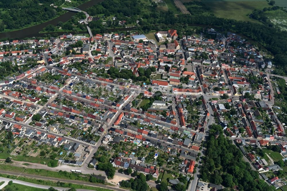 Nienburg (Saale) from the bird's eye view: City view of the city area of in Nienburg (Saale) in the state Saxony-Anhalt