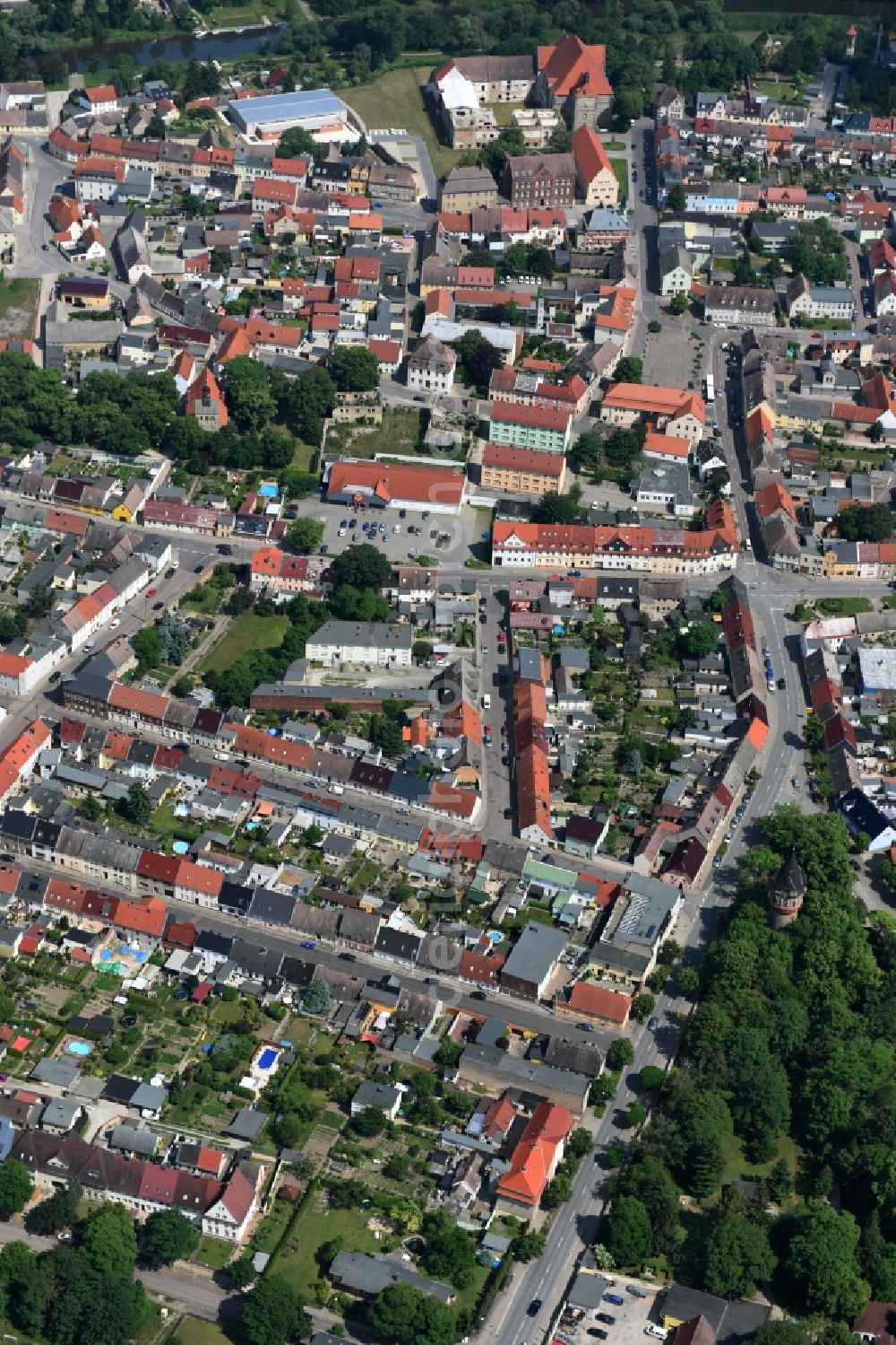 Nienburg (Saale) from above - City view of the city area of in Nienburg (Saale) in the state Saxony-Anhalt