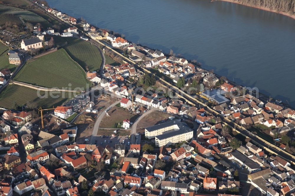 Nierstein from above - City view of the inner-city area of in Nierstein in the state Rhineland-Palatinate