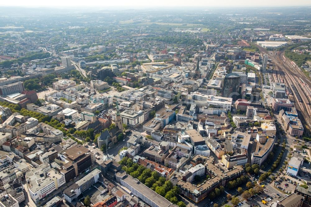 Dortmund from above - City view of the city area near B54 in Dortmund in the state North Rhine-Westphalia. In the picture st. Reinoldi church, Thier galerie and the RWE tower