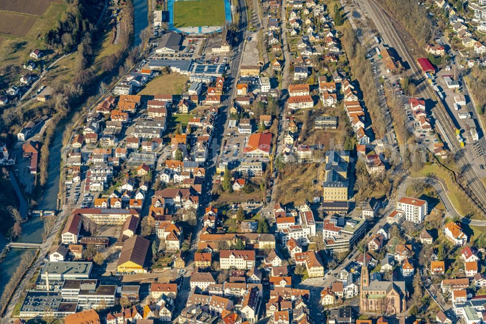 Nagold from above - City view on down town Nordstadt in Nagold in the state Baden-Wurttemberg, Germany