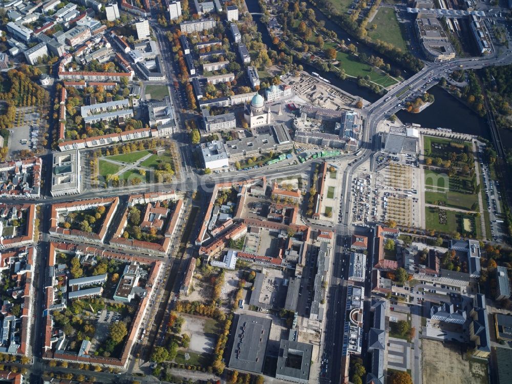 Potsdam from above - City view of the inner-city area of the Northern city center with crossroad between Friedrich-Ebert-Strasse and Am Kanal in Potsdam in the state Brandenburg