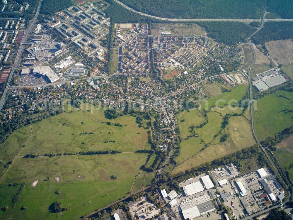 Aerial photograph Potsdam - City view of the inner-city area at the Nuthedamm in Potsdam in the state Brandenburg. Also shown the industrial- area Potsdam Sued