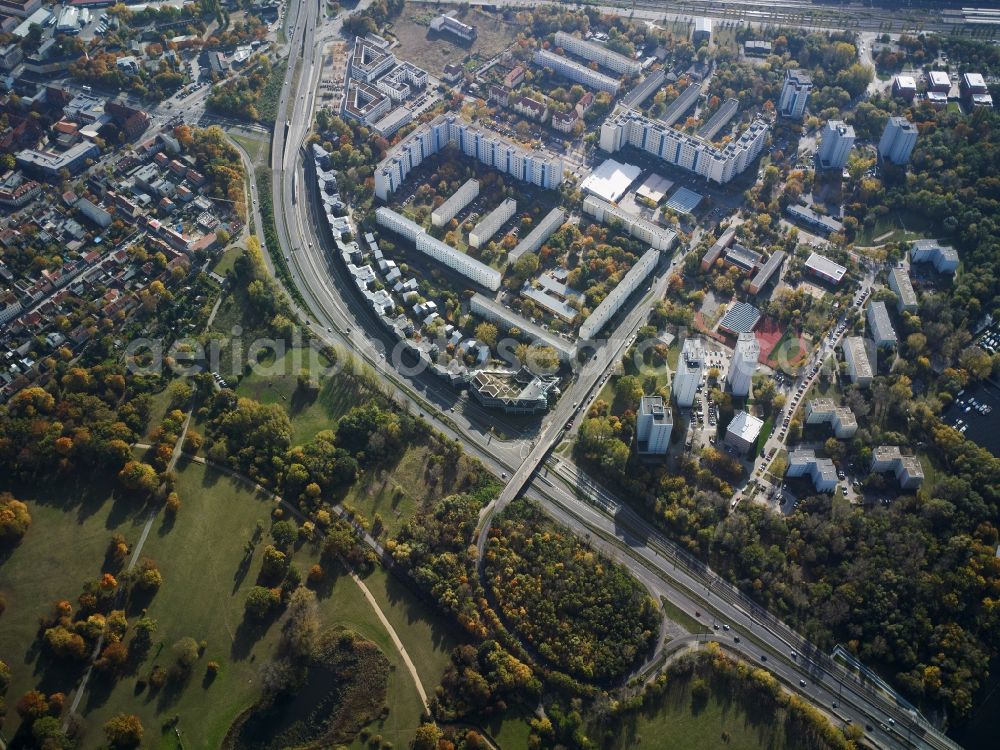 Potsdam from above - City view of the inner-city area of Nuthestrasse in the distrct Babelsberg in Potsdam in the state Brandenburg