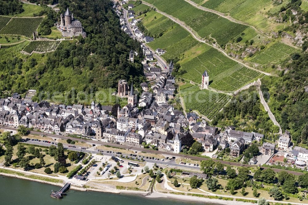 Oberwesel from above - City view of the city area of in Oberwesel in the state Rhineland-Palatinate, Germany