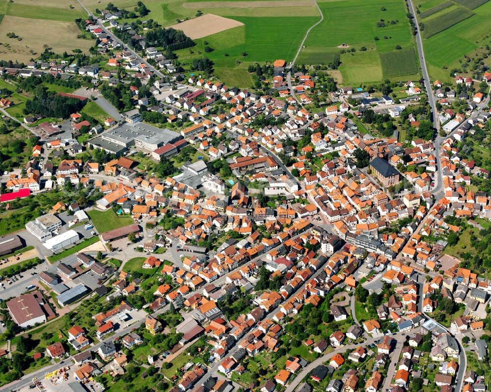 Oberzent from the bird's eye view: City view on down town in Oberzent in the state Hesse, Germany