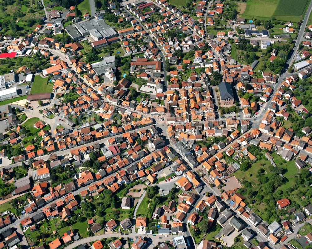 Aerial image Oberzent - City view on down town in Oberzent in the state Hesse, Germany