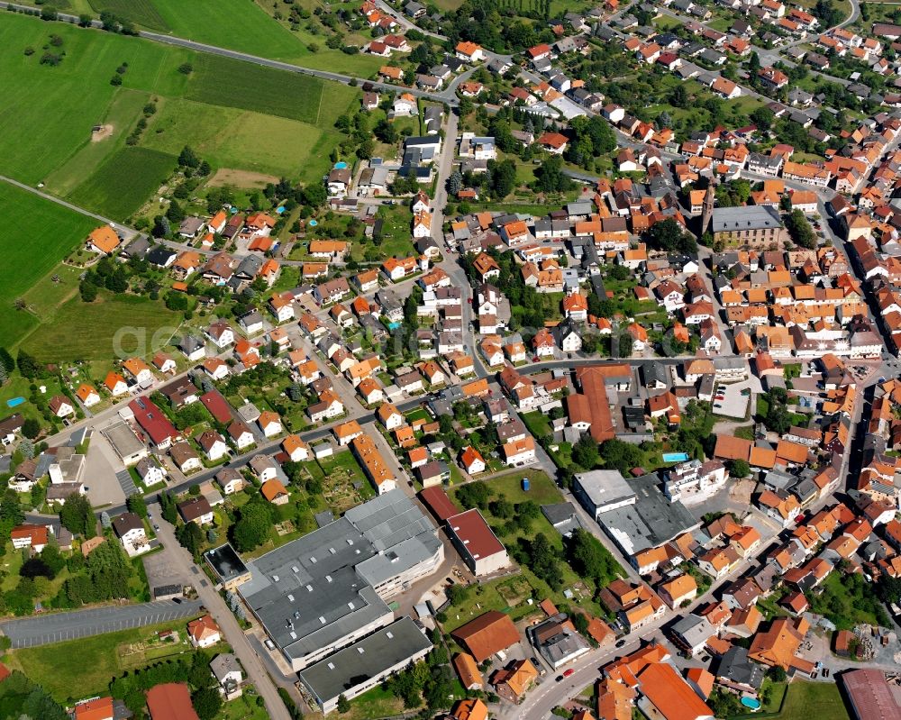 Aerial photograph Oberzent - City view on down town in Oberzent in the state Hesse, Germany